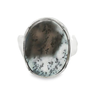 Dendritic Opal (Merlinite) Oval Ring Size Q