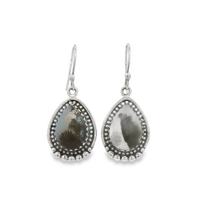 Dendritic Opal (Merlinite) Pear Drop Earrings 7.7g