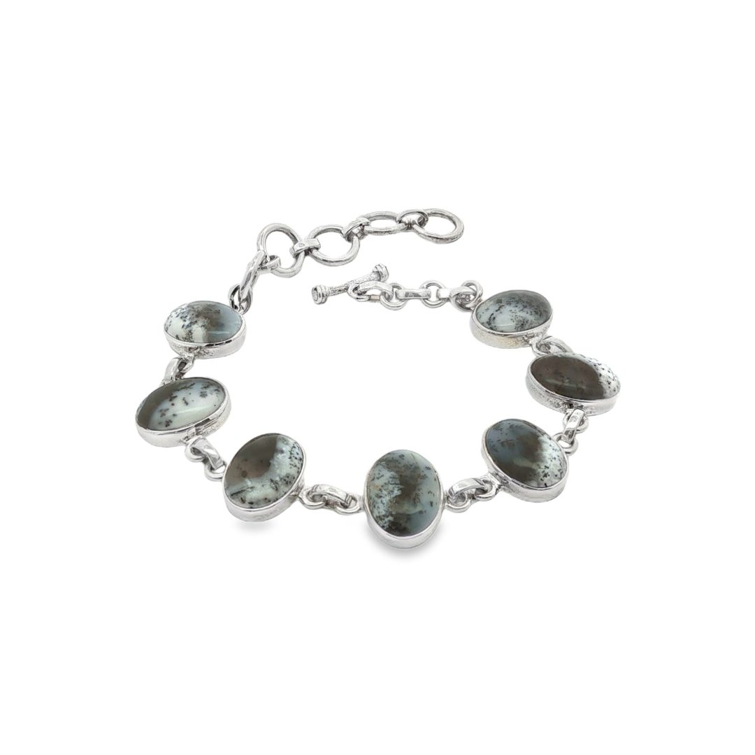 Dendritic Opal (Merlinite) Oval Multi Stone Bracelet 19.4g - Image 2