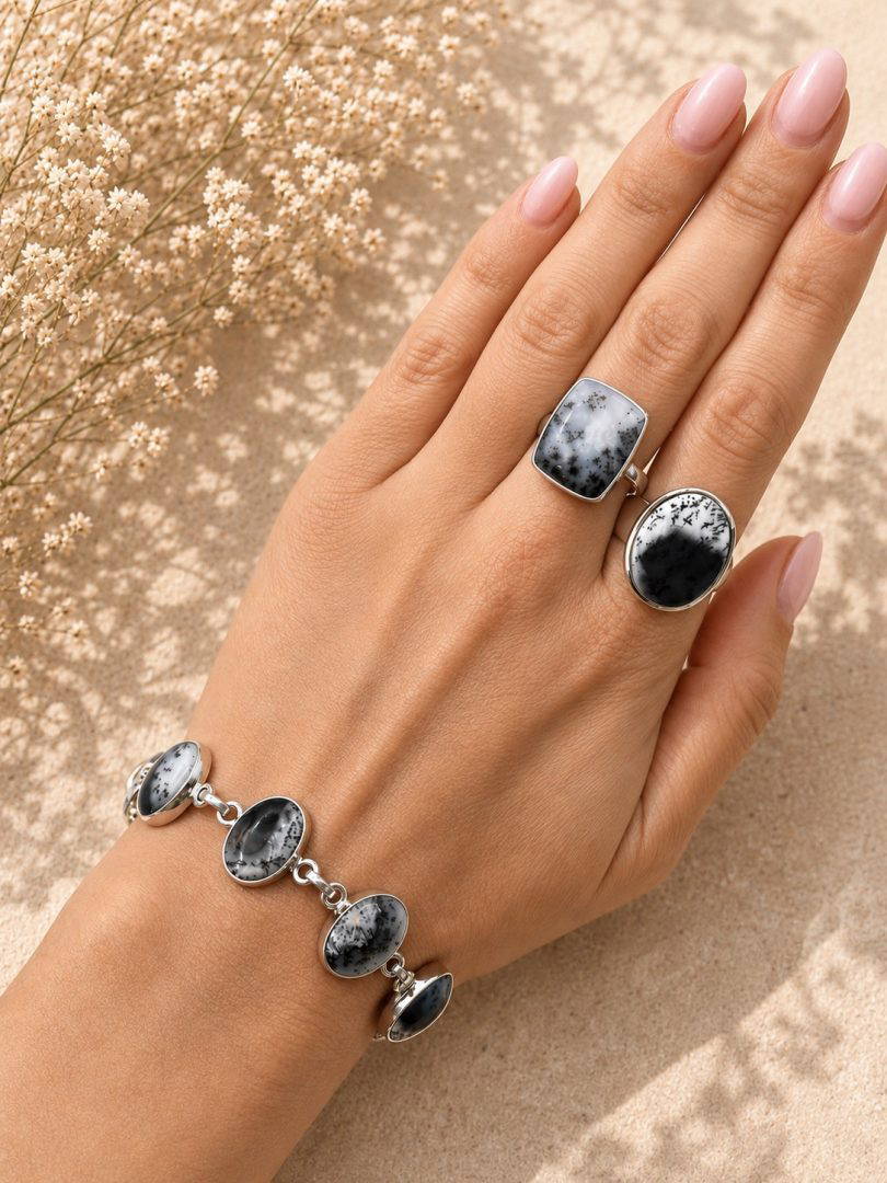 Dendritic Opal (Merlinite) Oval Multi Stone Bracelet 19.4g - Image 6