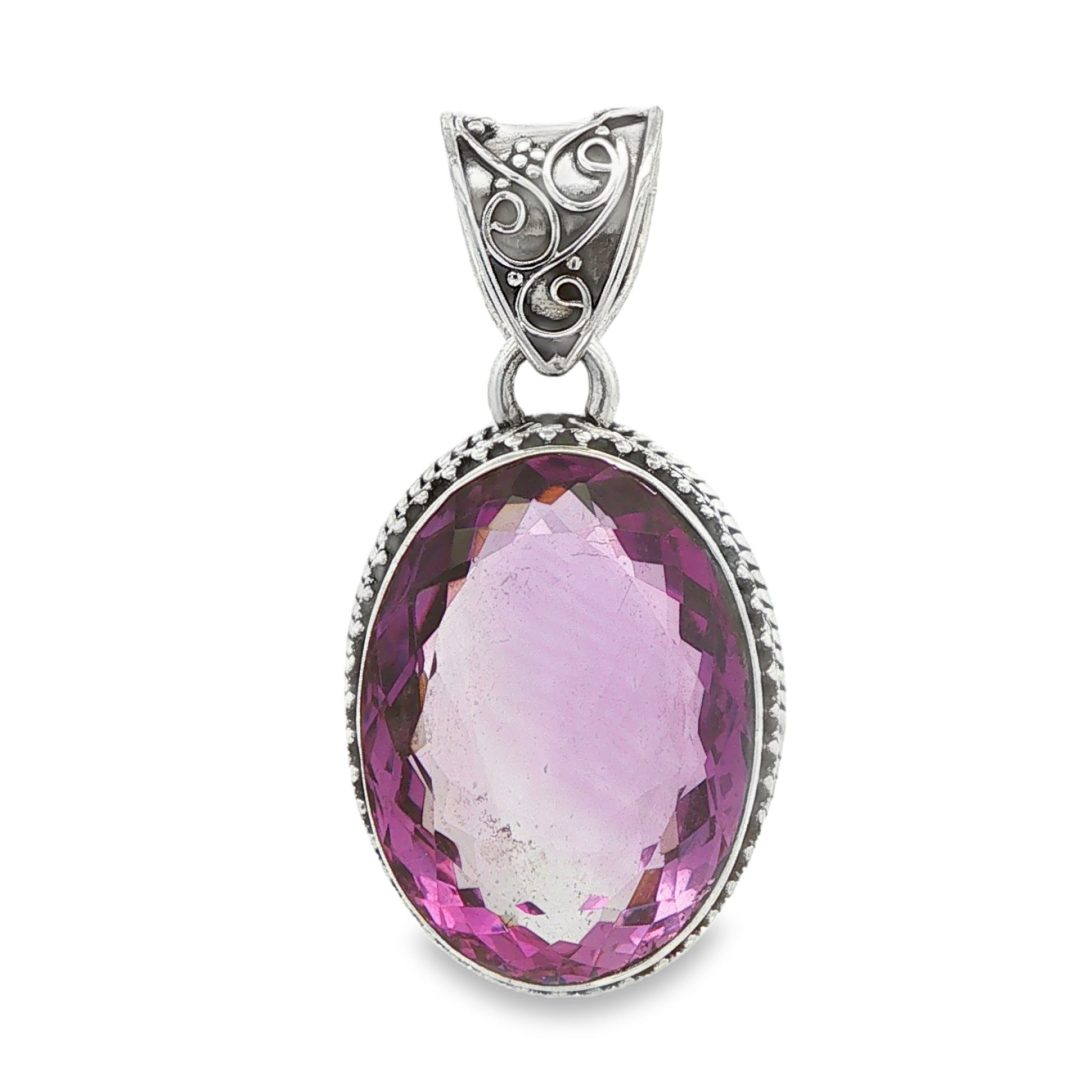 Amethyst Oval Faceted Ornate Pendant 13.5g