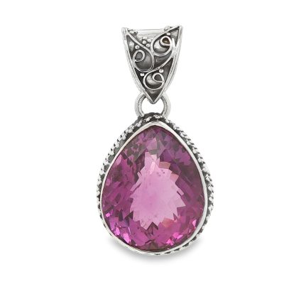 Amethyst Pear Drop Faceted Ornate Pendant 12.9g