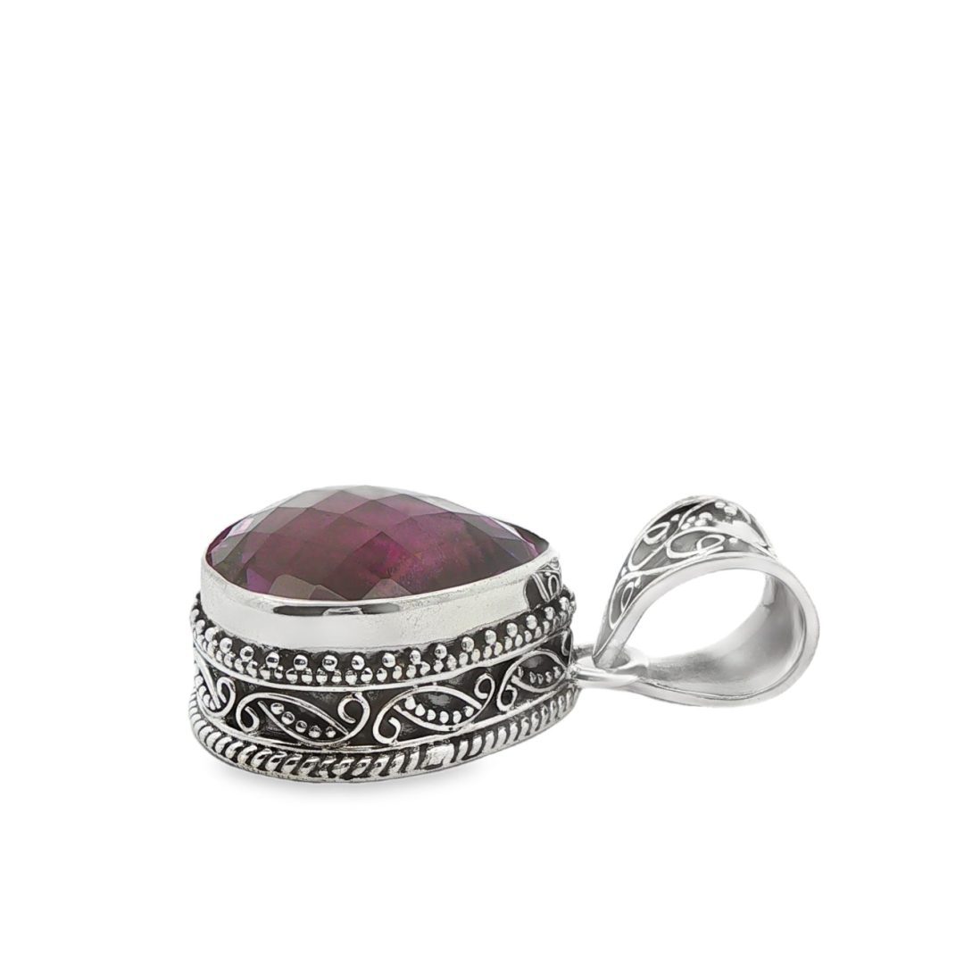 Amethyst Pear Drop Faceted Ornate Pendant 12.9g - Image 5
