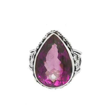 Amethyst Pear Drop Ornate Ring Size S