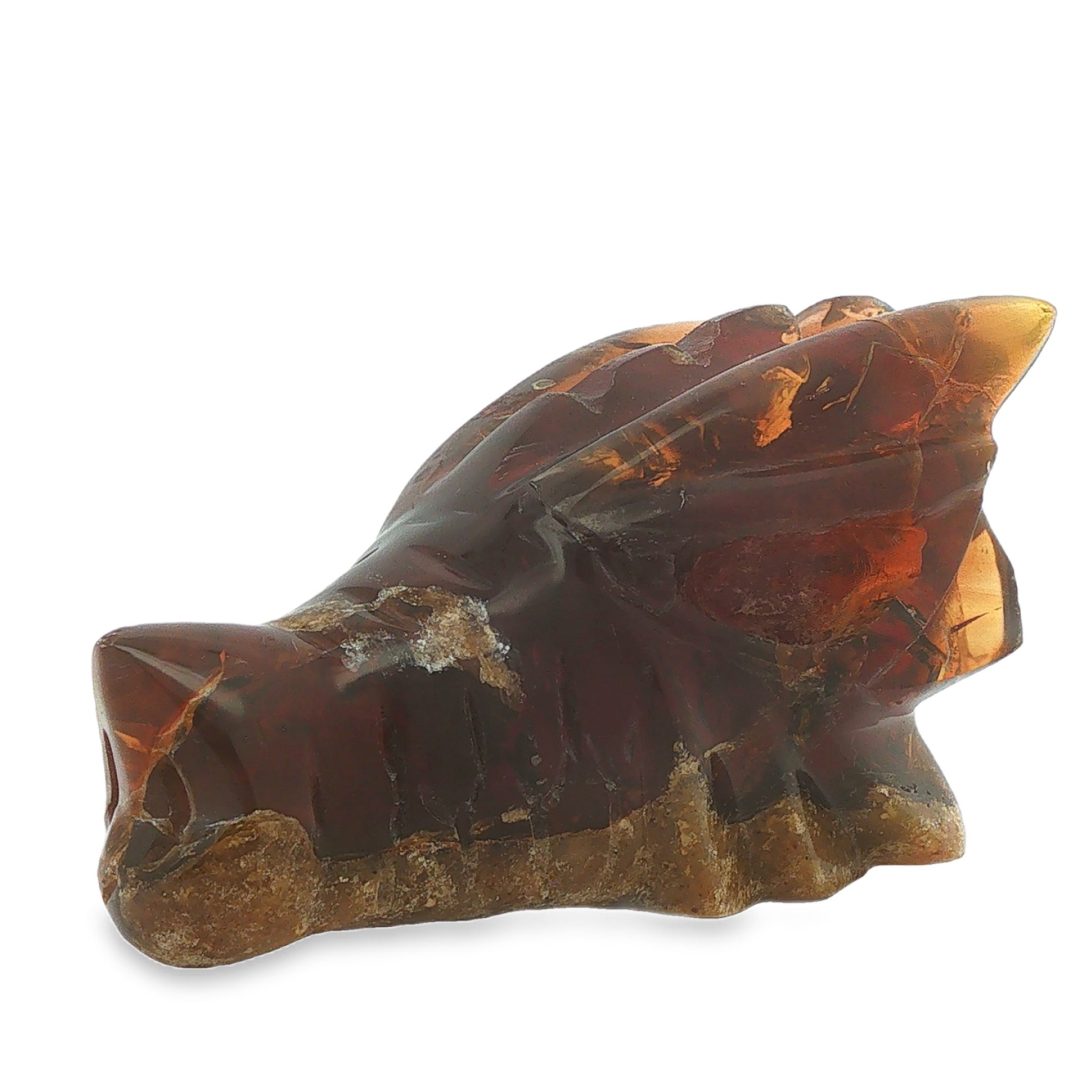 Blue Amber Carved Dragon Skull 82.8g