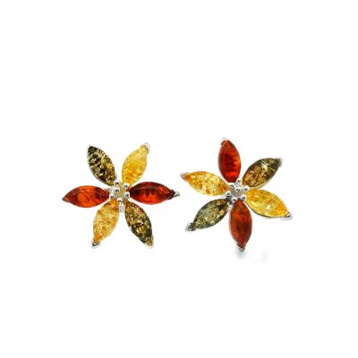 Amber Multi Stone Flower Stud Earrings 5g
