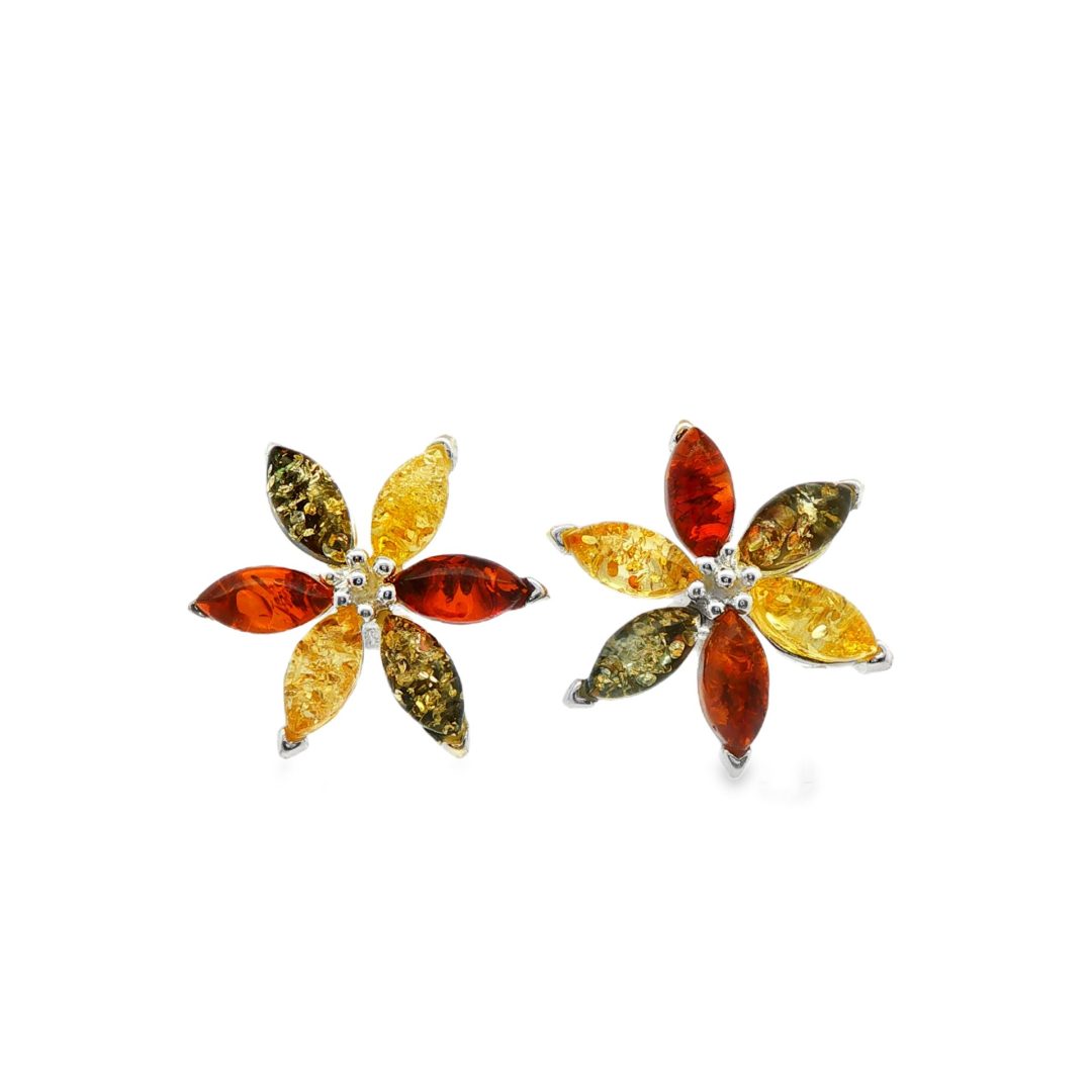 Amber Multi Stone Flower Stud Earrings 5g