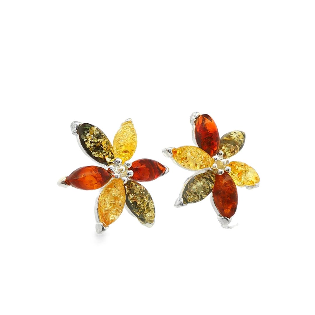 Amber Multi Stone Flower Stud Earrings 5g - Image 2