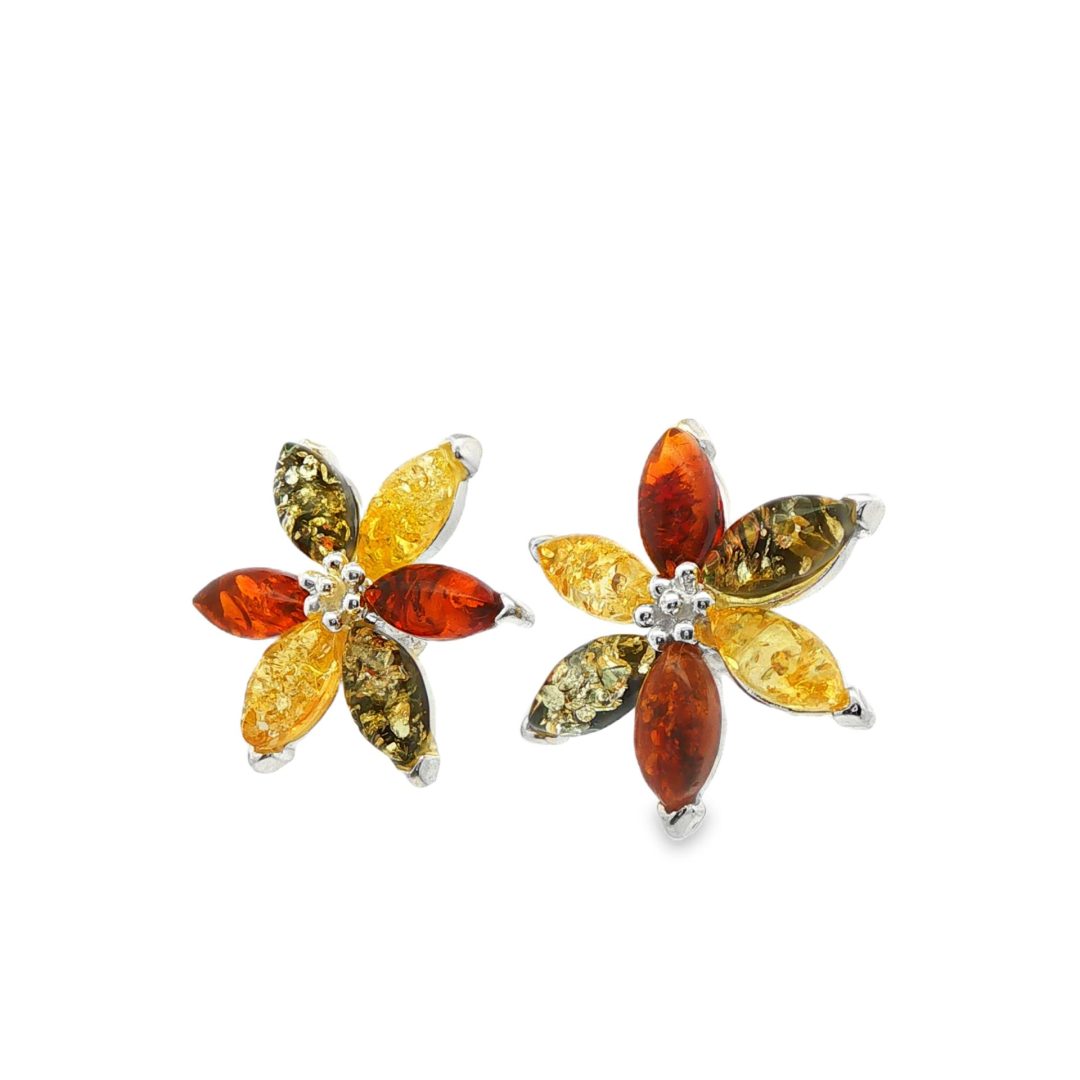 Amber Multi Stone Flower Stud Earrings 5g - Image 3