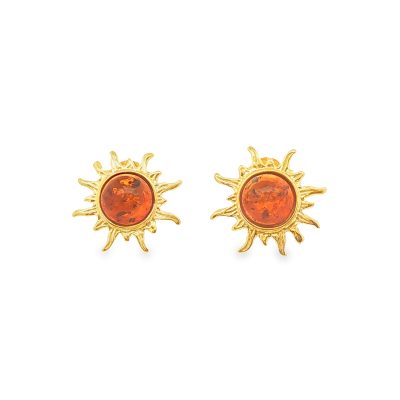 Amber Gold Plated Silver Sun Stud Earrings 1.6g