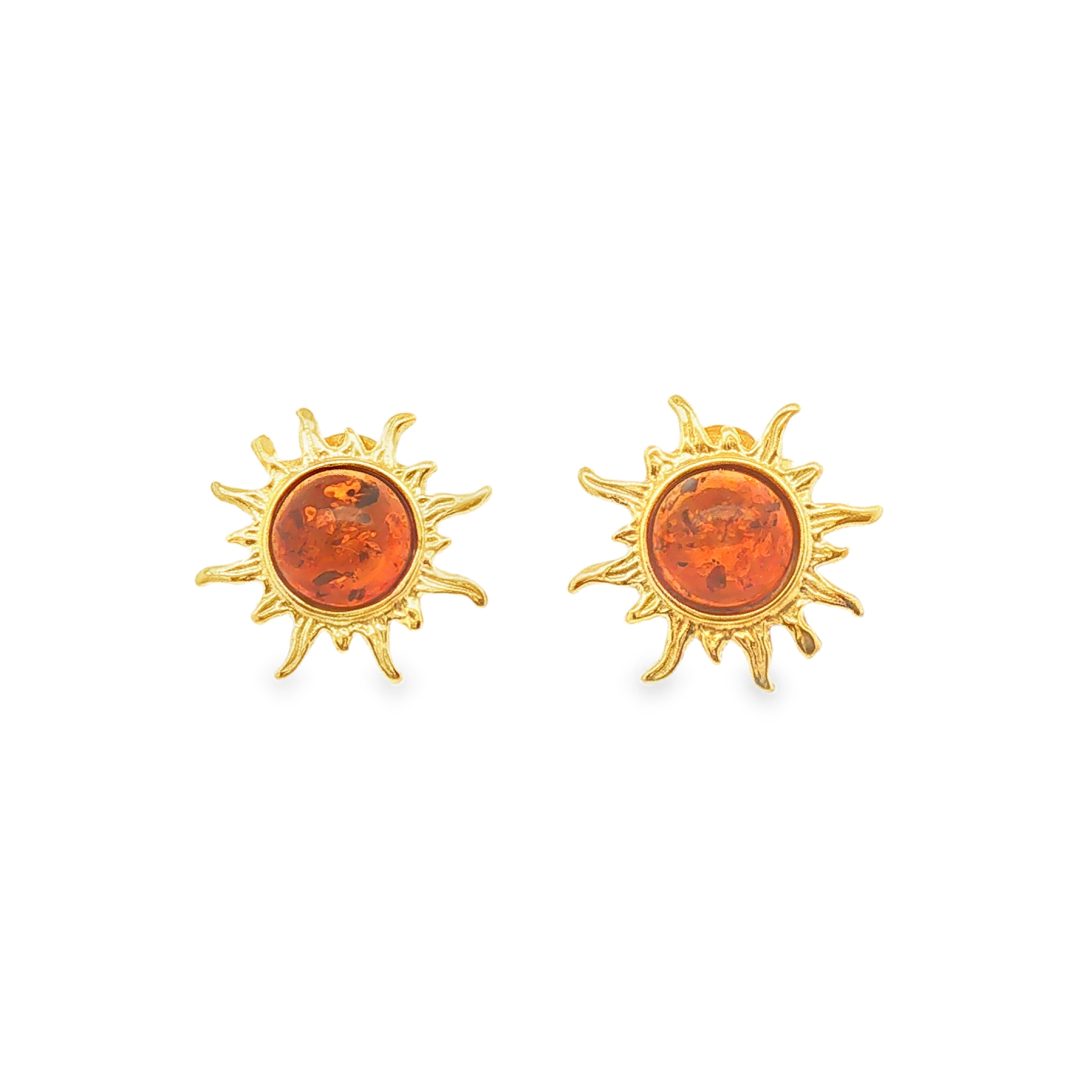 Amber Gold Plated Silver Sun Stud Earrings 1.6g