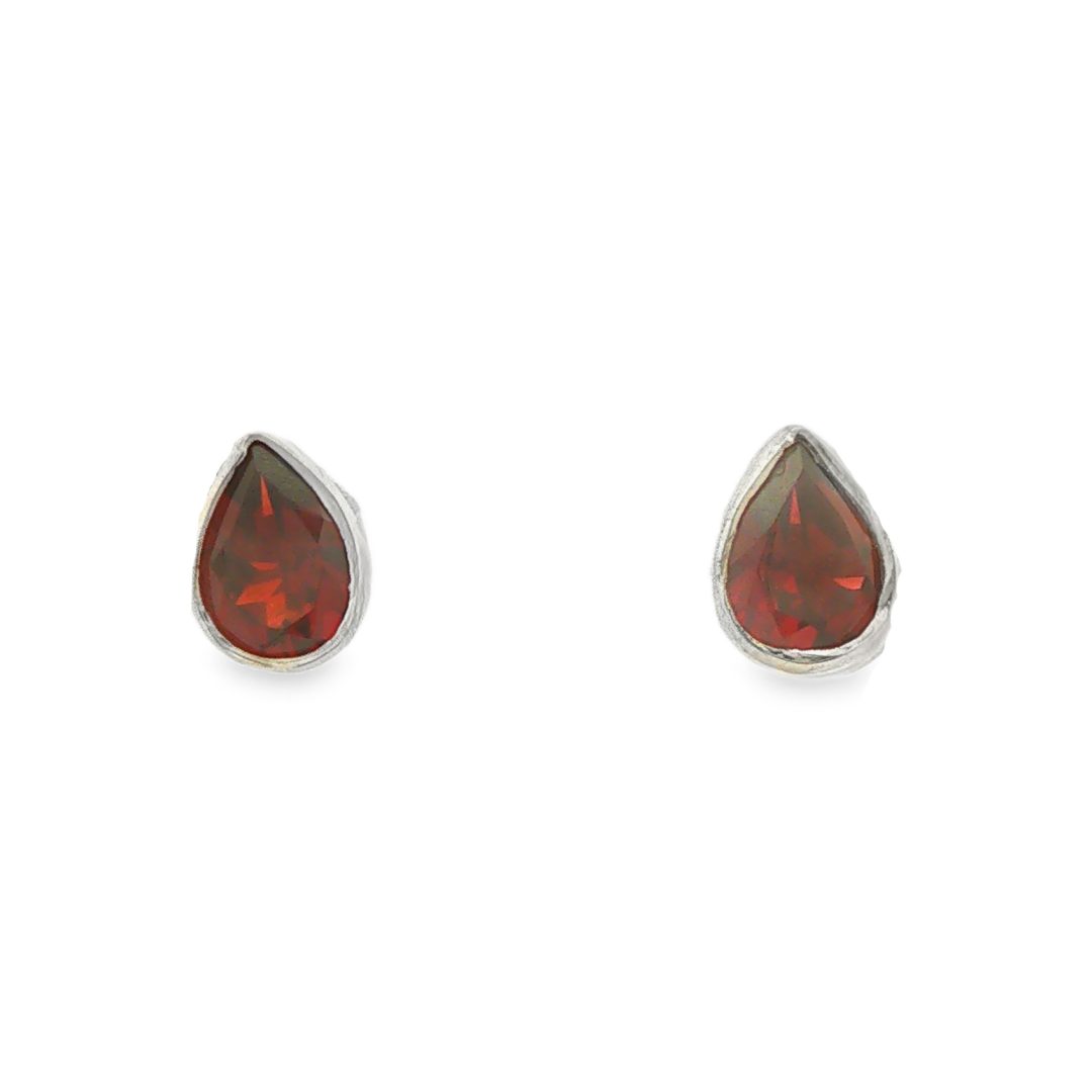 Garnet Peardrop Faceted Stud Earrings