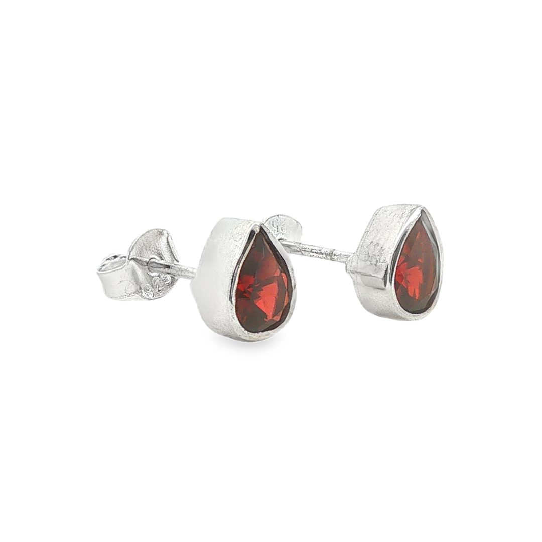 Garnet Peardrop Faceted Stud Earrings - Image 2