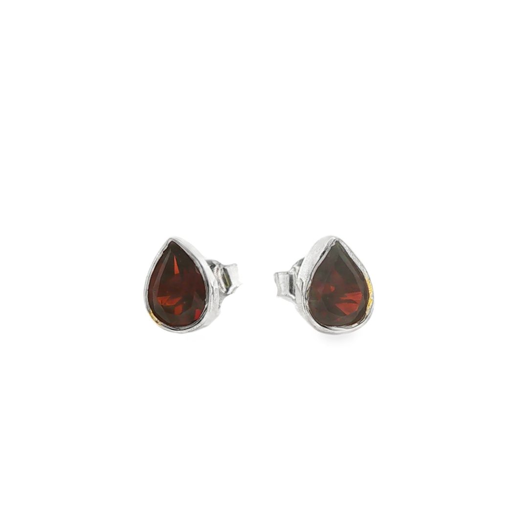 Garnet Peardrop Faceted Stud Earrings - Image 3