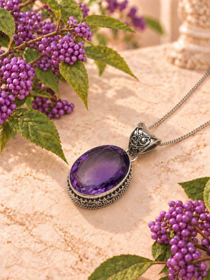 Amethyst Oval Faceted Ornate Pendant 13.5g - Image 7