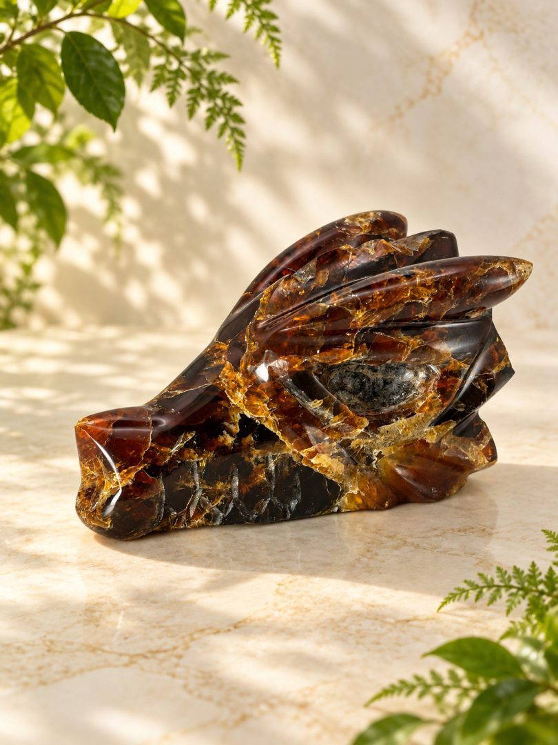 Blue Amber Carved Dragon Skull 93.4g - Image 4