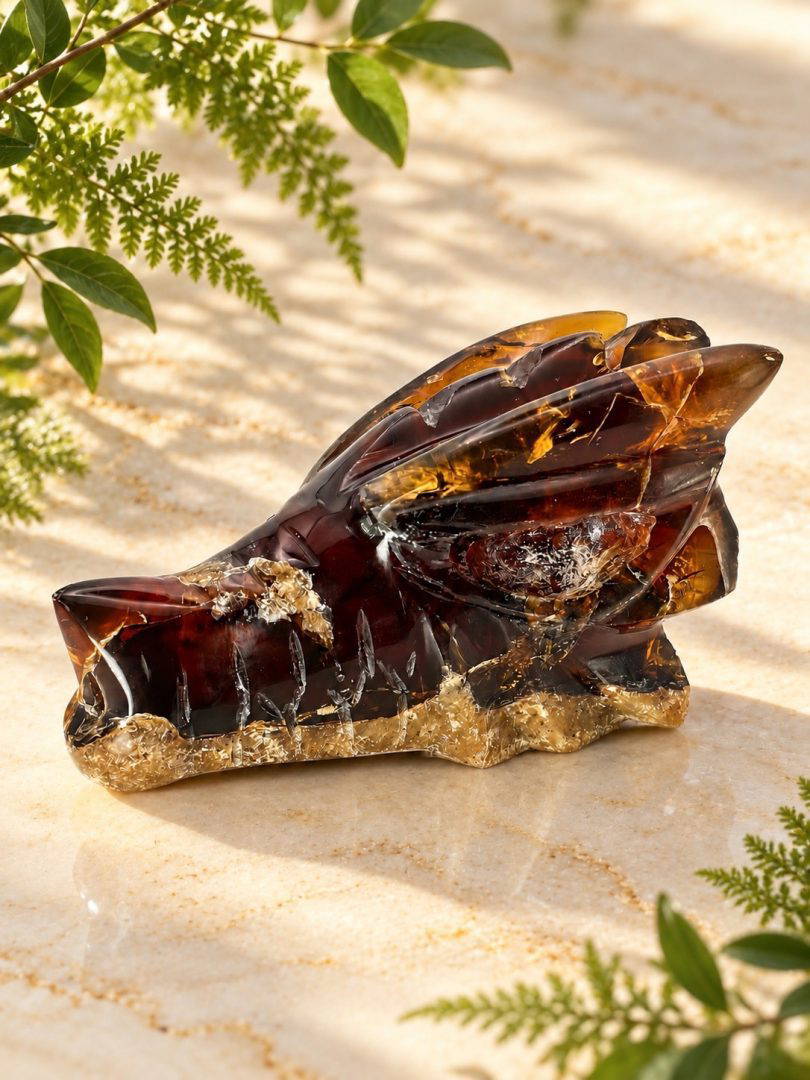 Blue Amber Carved Dragon Skull 82.8g - Image 4