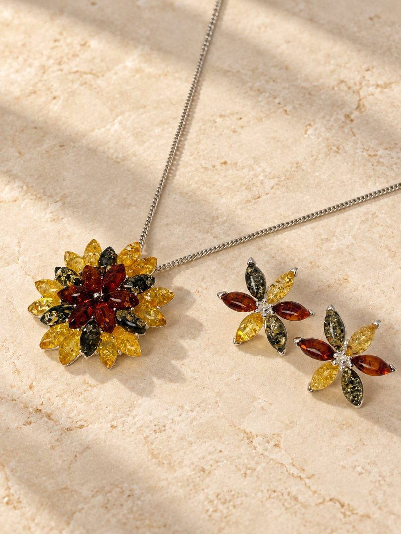 Amber Multi Stone Flower Stud Earrings 5g - Image 4