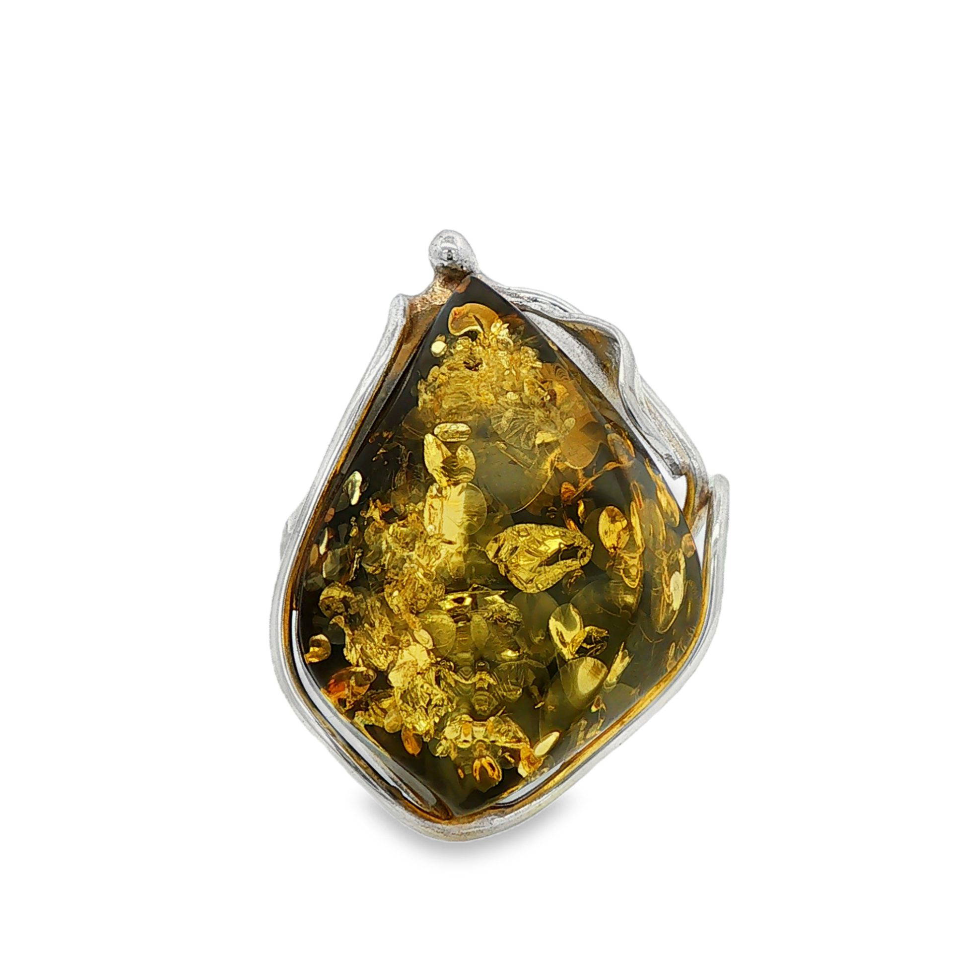 Green Amber Large Ring Size P