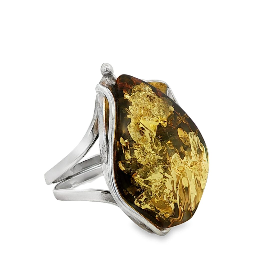 Green Amber Large Ring Size P - Image 2