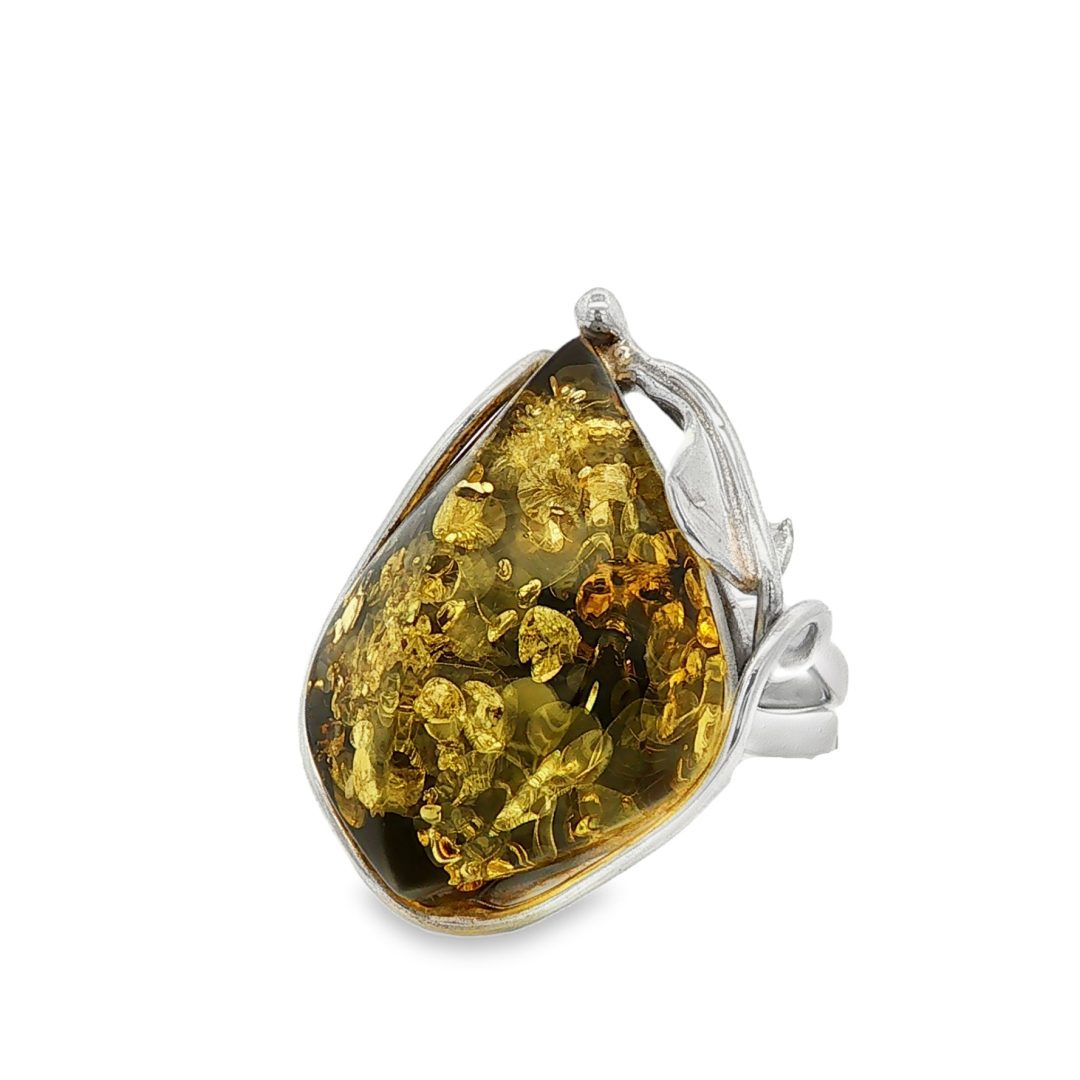 Green Amber Large Ring Size P - Image 3