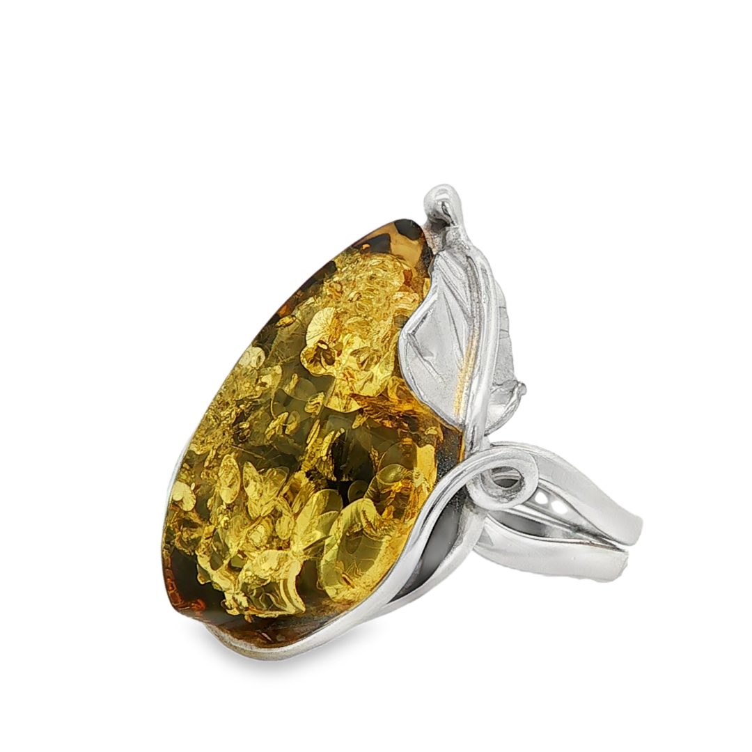 Green Amber Large Ring Size P - Image 4
