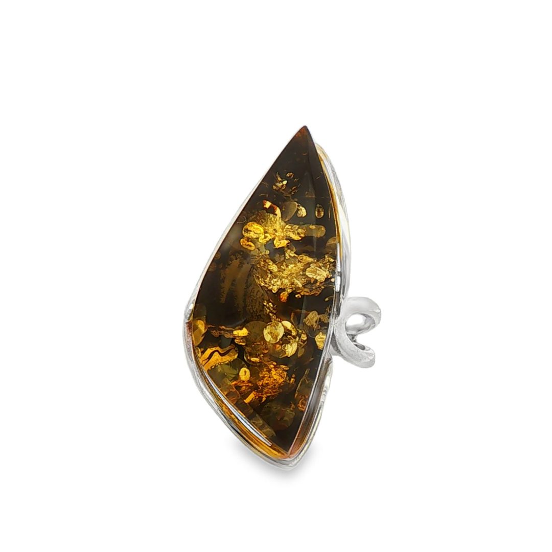Green Amber Ring Size N