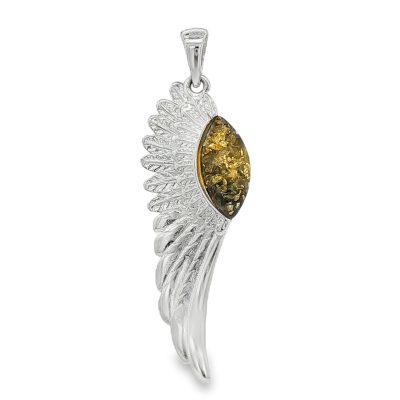 Green Amber Angel Wing Pendant 2.4g