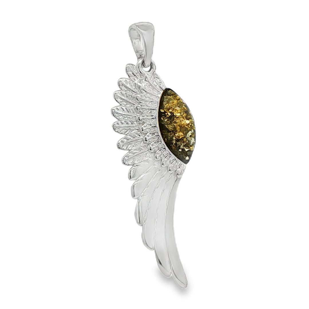 Green Amber Angel Wing Pendant 2.4g - Image 2