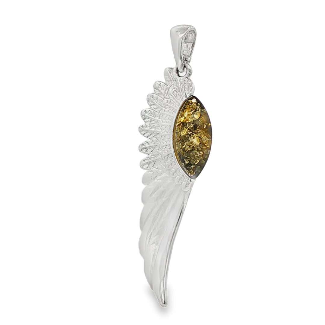 Green Amber Angel Wing Pendant 2.4g - Image 3