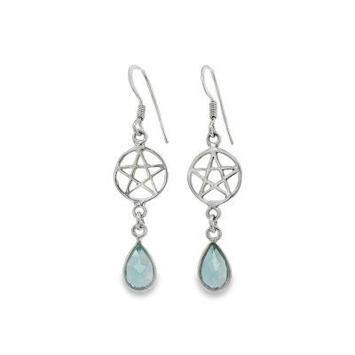 Blue Topaz Pear Drop Pentagram Earrings 2.5g