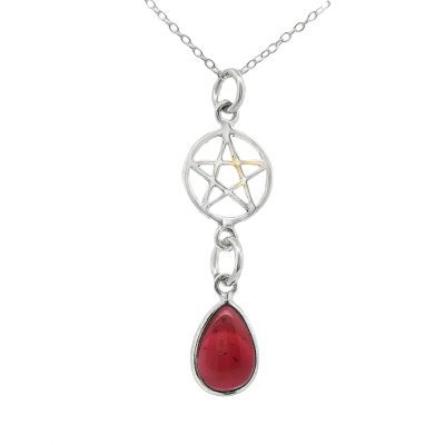 Garnet Pear Drop Pentagram Necklace 2.4g