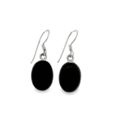 Whitby Jet Oval Drop Earrings 3g