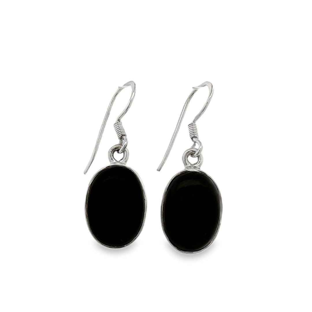 Whitby Jet Oval Drop Earrings 3g