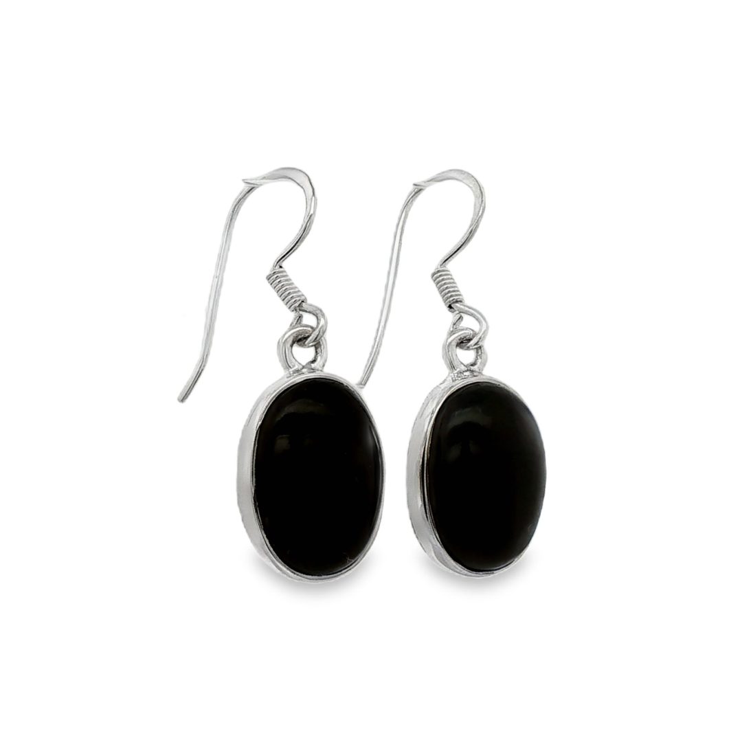 Whitby Jet Oval Drop Earrings 3g - Image 2