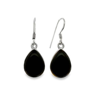 Whitby Jet Pear Drop Earrings 2.9g
