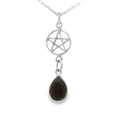 Black Obsidian Pear Drop Pentagram Necklace 2.4g