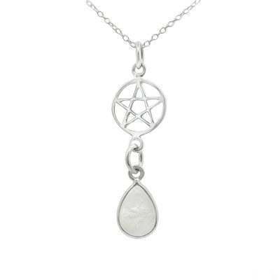 Moonstone - Rainbow Pear Drop Pentagram Necklace 2.5g
