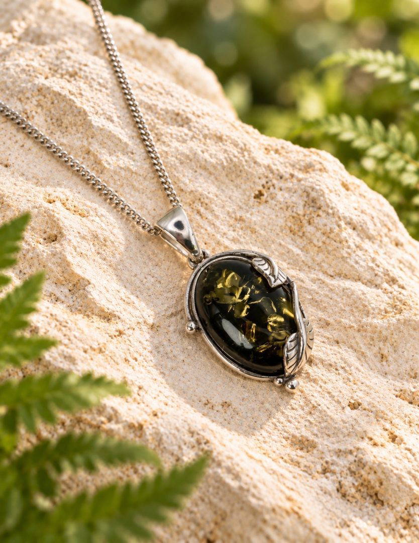 Green Amber Leaf Detail Pendant 3.7g - Image 4
