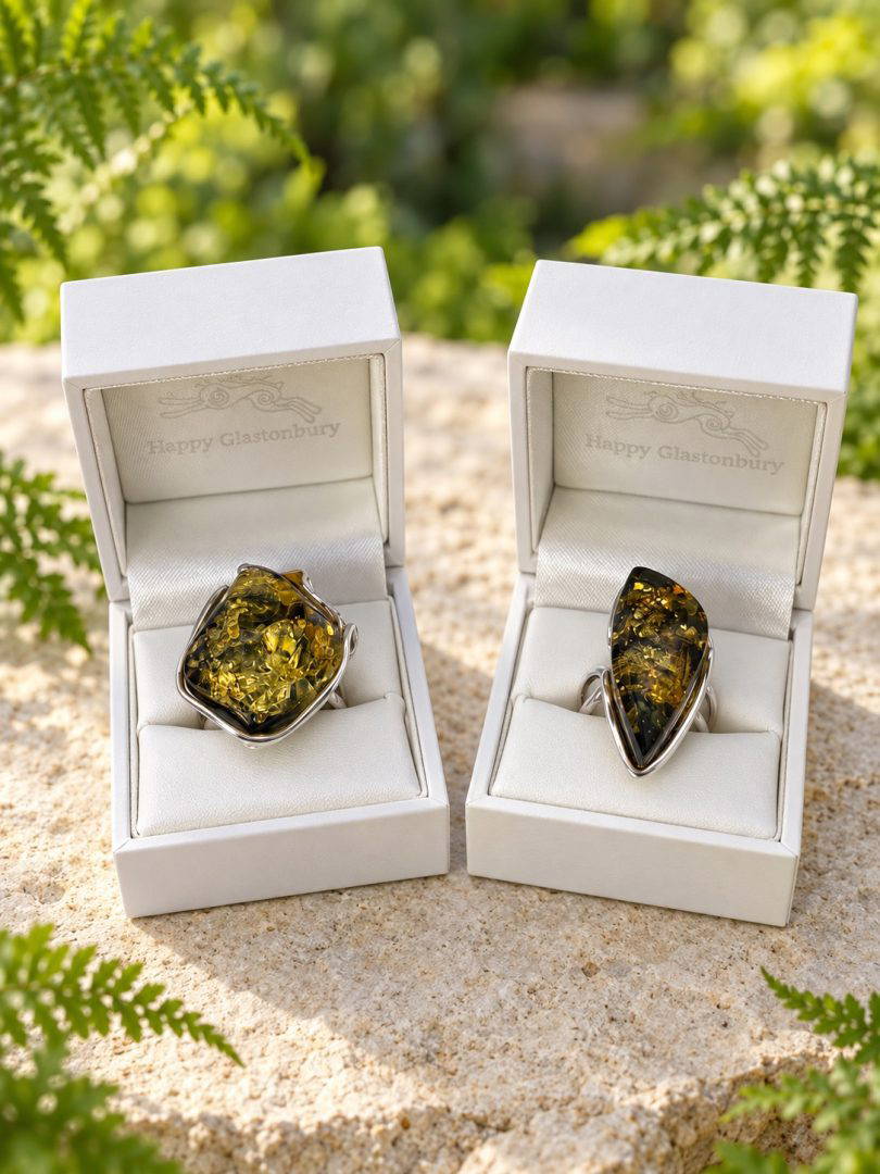 Green Amber Large Ring Size P - Image 5