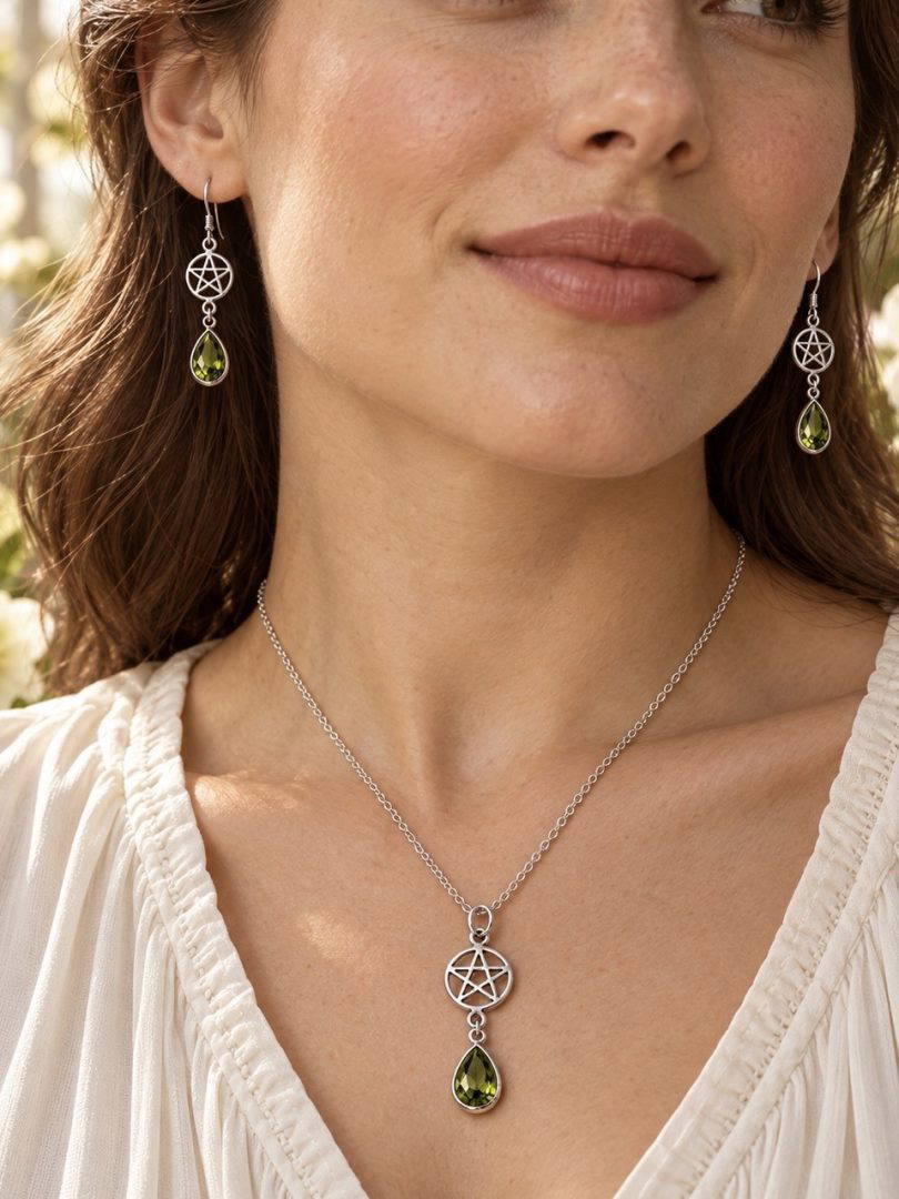 Peridot Pear Drop Pentagram Necklace 2.2g - Image 2