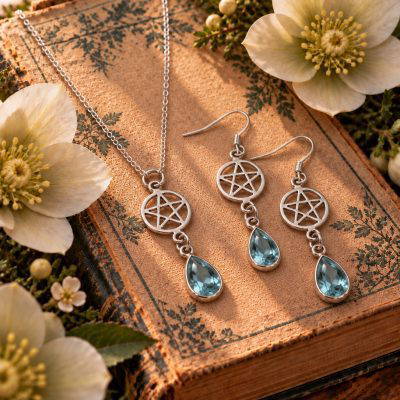 Blue Topaz Pear Drop Pentagram Earrings 2.5g