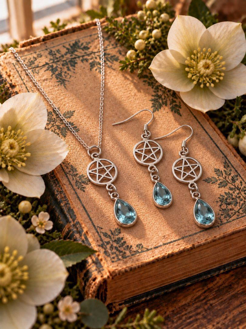 Blue Topaz Pear Drop Pentagram Necklace 2.2g